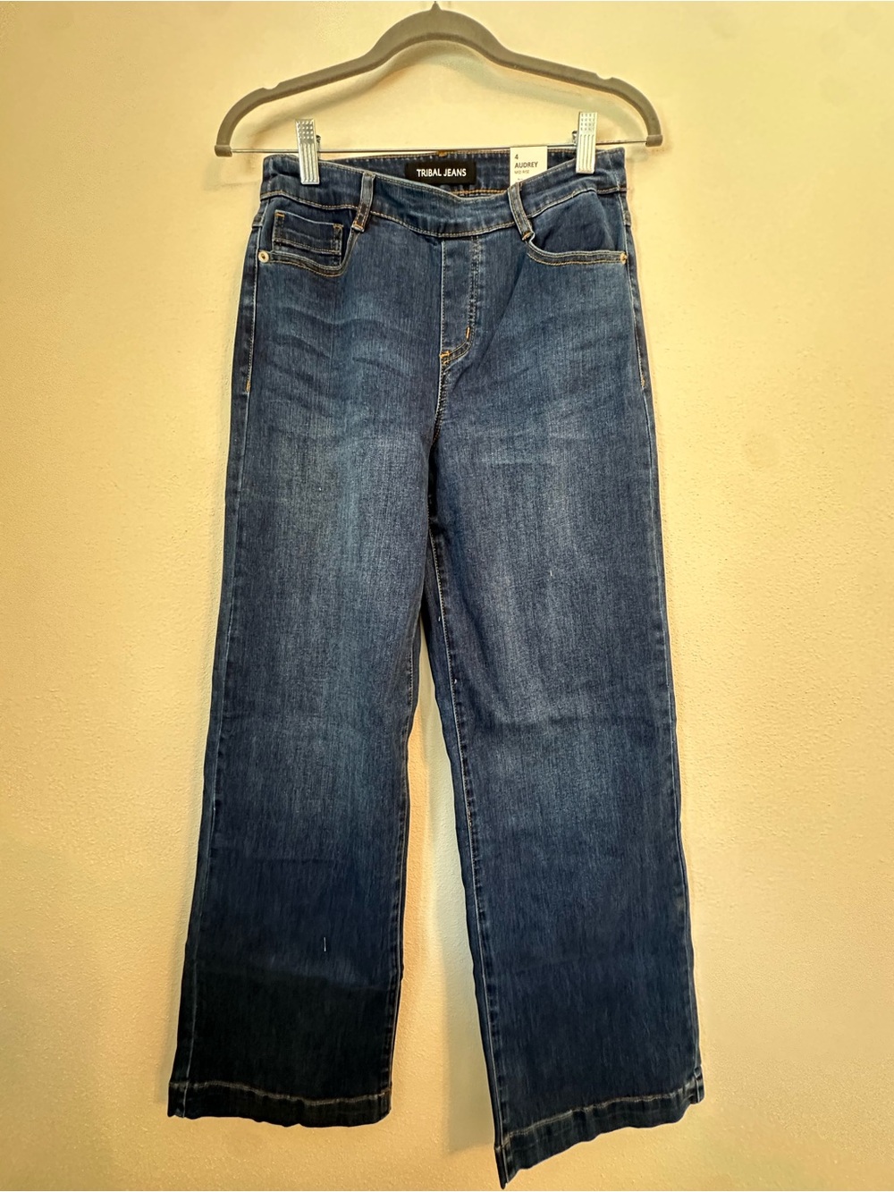 TRIBAL JEANS Women’s Audrey Mid Rise Wide Leg Pull On Size 4 Inseam 31 NWT
